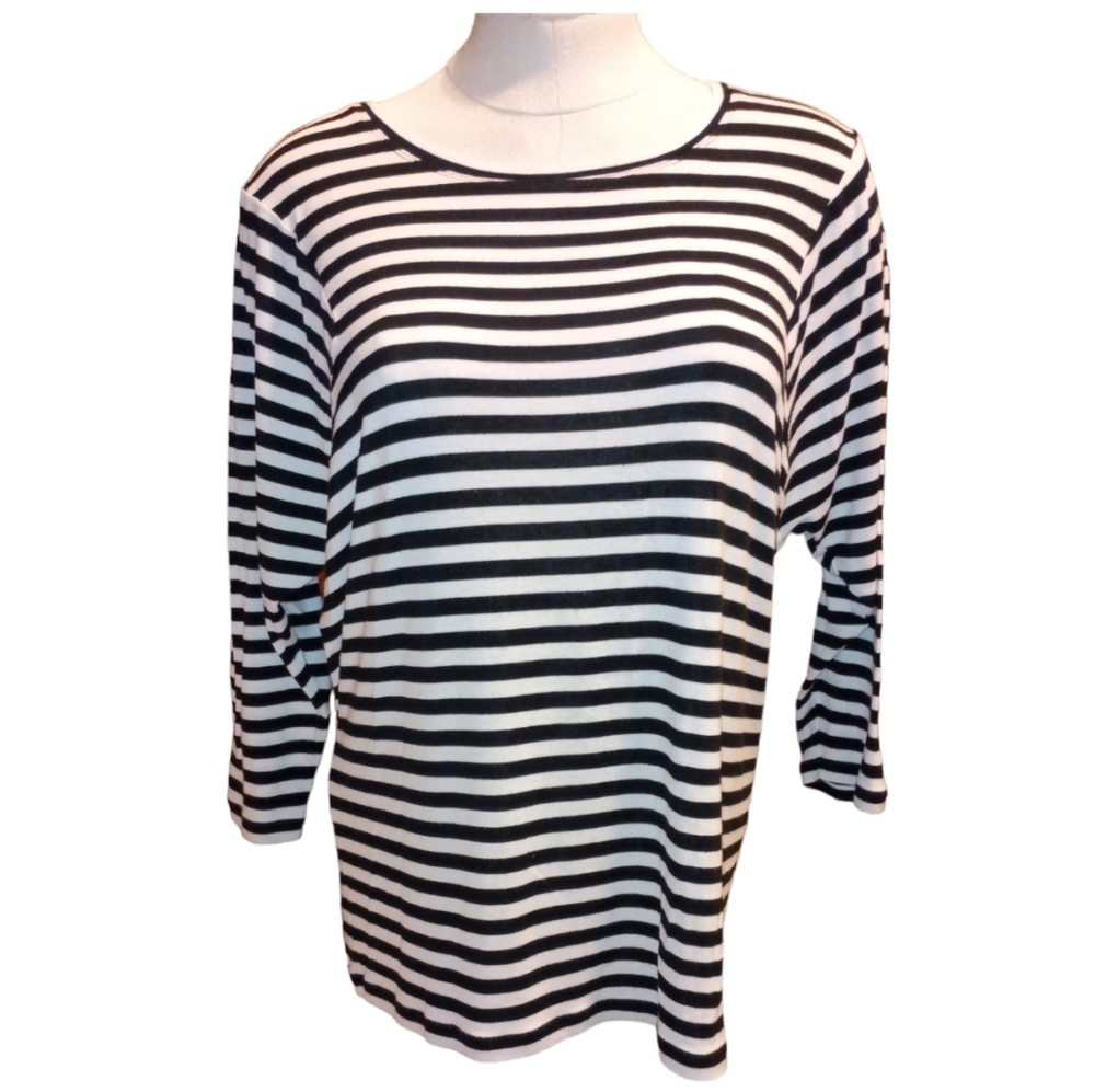 CAbi #5188 Spring Bistro Black/White Striped 3/4 Sleeve Top Size S - Picture 1 of 7